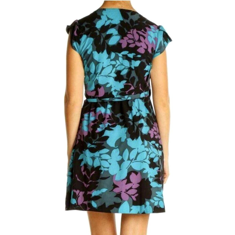 Banana Republic Floral Print Wrap Dress Size 14 Teal Black Party Wedding Y2K NWT - Picture 2 of 16